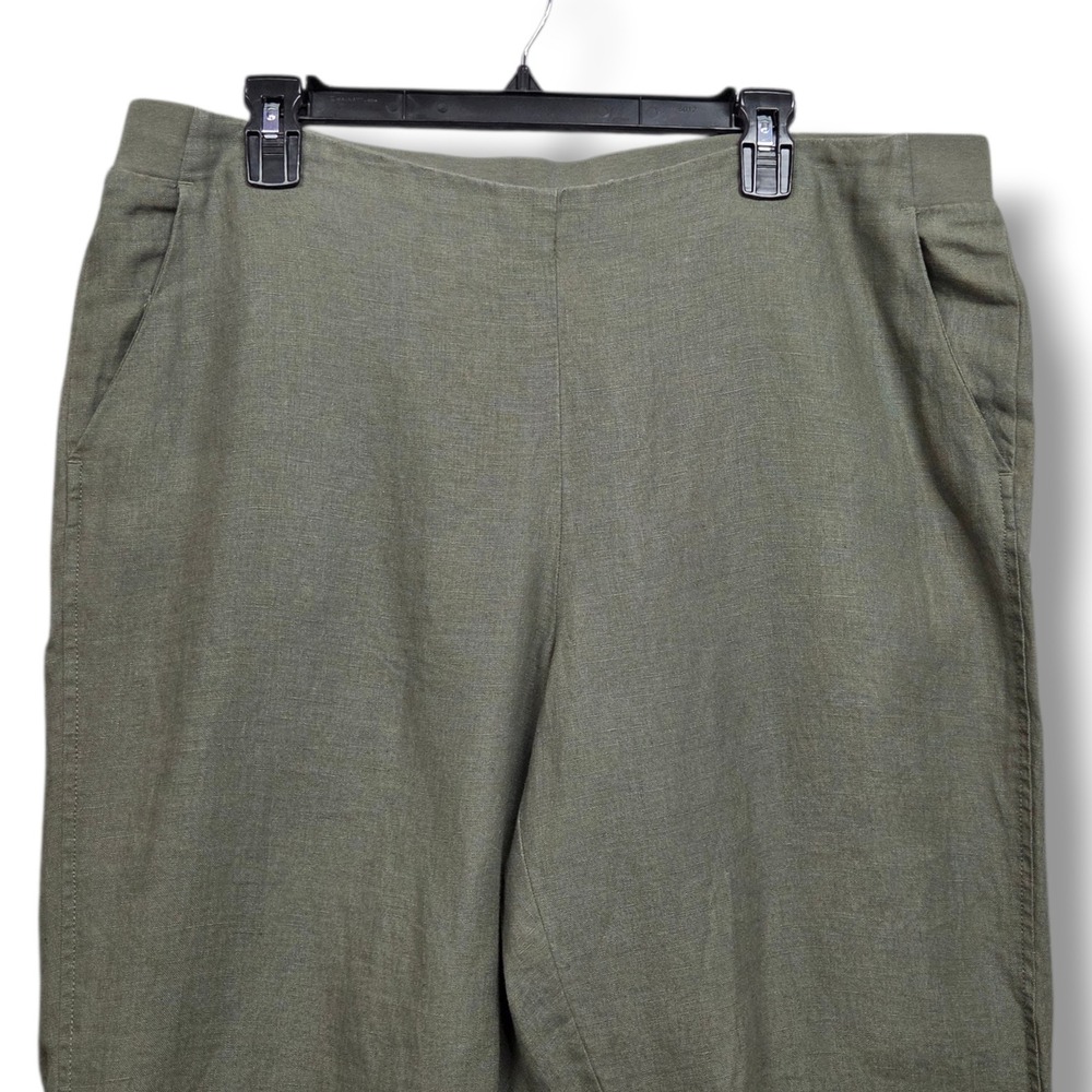 J Jill Love Linen Pants Womens Large English Moss Green Ankle Pockets Pull On - Picture 2 of 10